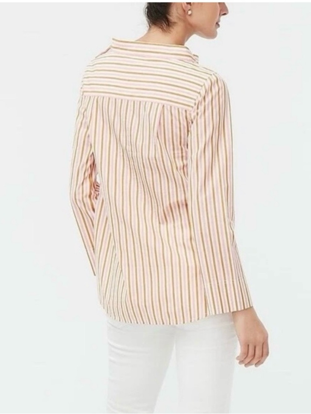 J. Crew Pink & Cream Striped Funnel neck Blouse high low Sz 12